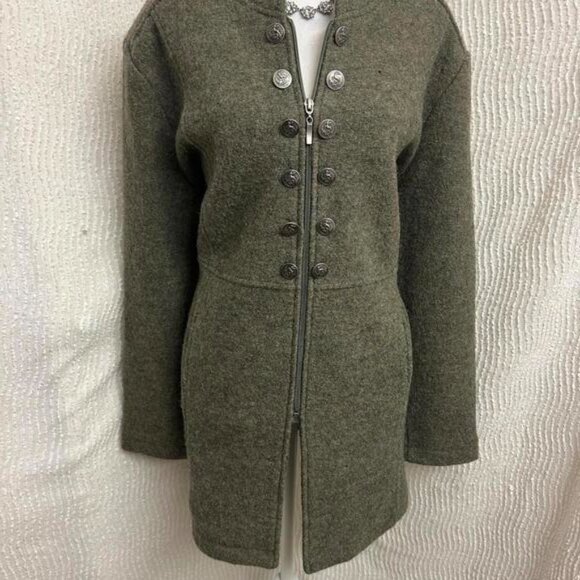 Venario Green Wool Coat Women’s XL 100% Wool Reindeer Buttons Vintage Style - Picture 2 of 8